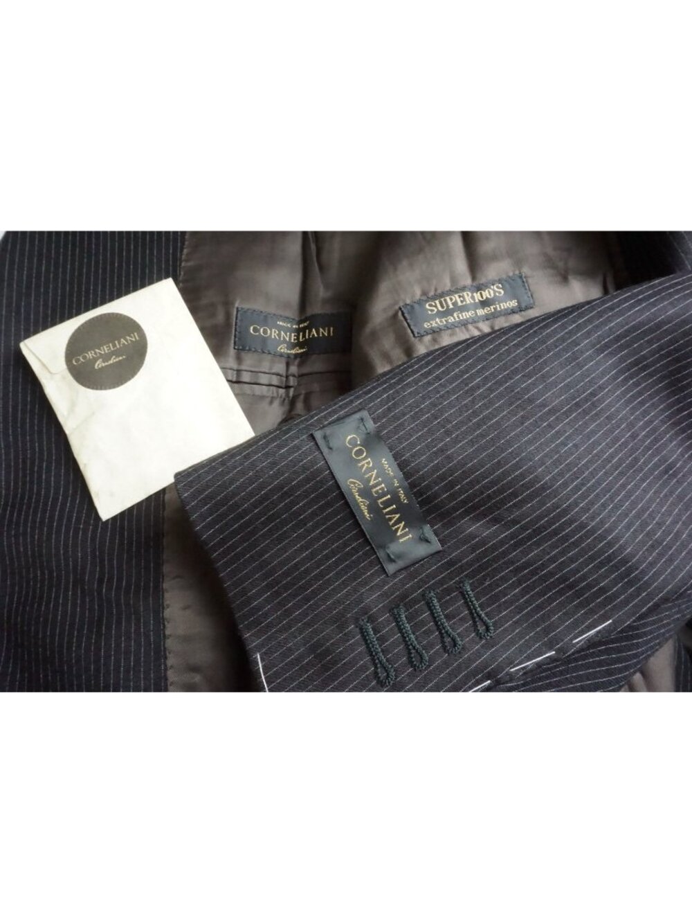 Corneliani Dark Brown Striped Wool 2 Pc Suit Jacket Pants 54 EU BRAND NEW